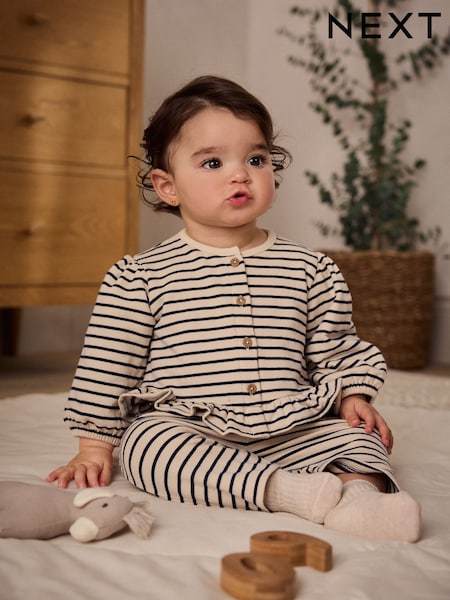 Navy/ White Stripe Frill Hem Baby Sweat Jumper & Trousers Set (E66464) | €19 - €22