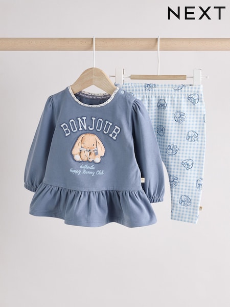 Navy Sininen Gingham Bunny - Baby Long Sleeve Top and Leggings Set (E66468) | €20 - €23