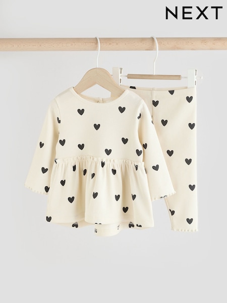 Black/ White Heart Print Long Sleeve Peplum Top & Leggings Baby Set (E66478) | EGP660 - EGP780