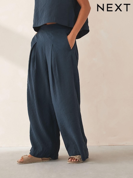 Navy Pull On Wide Leg Trousers (E66483) | AED117