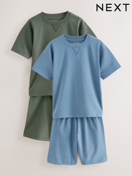 Однотонный темно-синий/серый - 100% Cotton Short Pyjamas 2 Pack (5-16yrs) (E66488) | €26 - €36