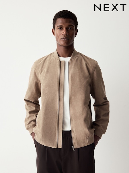 Neutral Faux Suede Bomber Jacket (E66499) | €64
