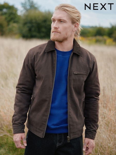 Brun - Corduroy Collar Canvas Jacket (E66501) | € 65