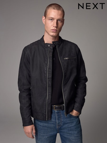 Black Faux Leather Biker Jacket (E66503) | SGD 124