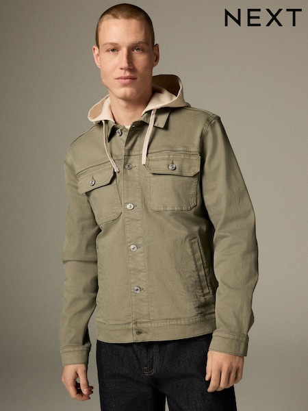 Sage Green Hooded Denim Jacket (E66511) | R$ 460