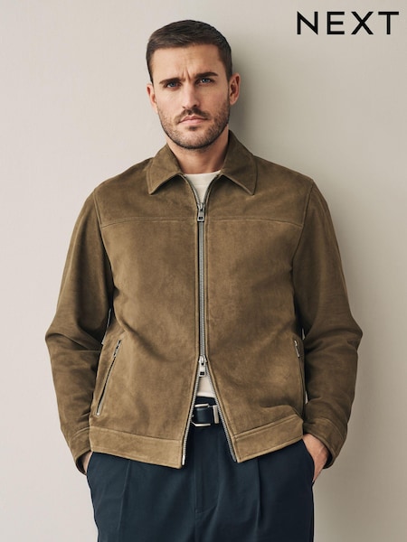Tan Brown Suede Zip Through Shirt Jacket (E66515) | €203