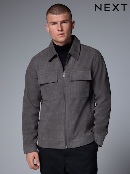 Grey Faux Suede Zip Through Shacket (E66522) | R$ 525