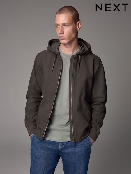Dark Brown 100% Cotton Canvas Hooded Zip Through Worker Jacket (E66527) | €75