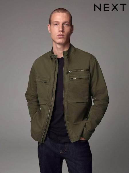 Khaki Green Zip Through Funnel Jacket (E66528) | €68