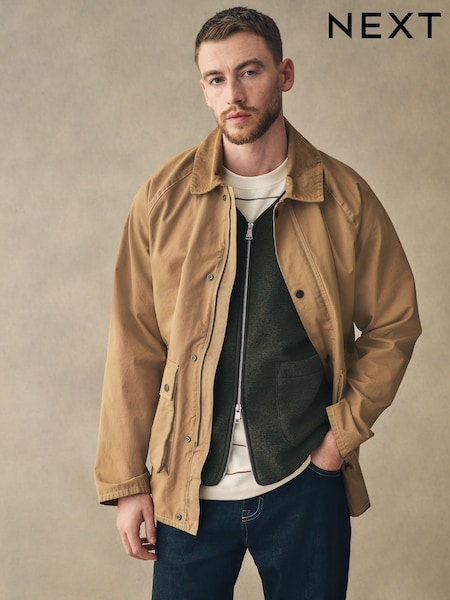 Sand 100% Cotton Cord Collar Field Jacket (E66530) | R$ 670
