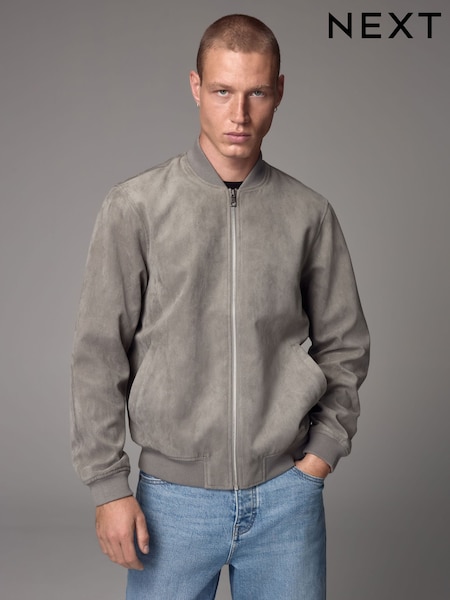 Light Grey Faux Suede Bomber Jacket (E66533) | €68