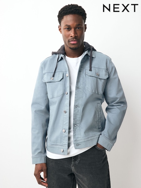 Albastru deschis - Hooded Denim Jacket (E66536) | 324 LEI