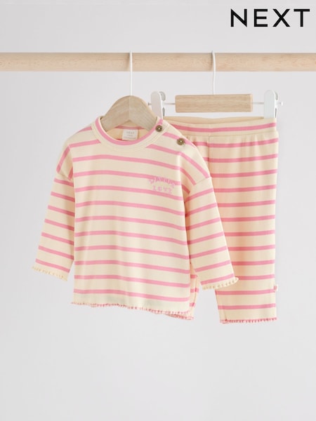 White/Pink Stripe Baby Top and Wide Leg Trousers 2 Piece Set (0mths-2yrs) (E66553) | R$ 110 - R$ 125
