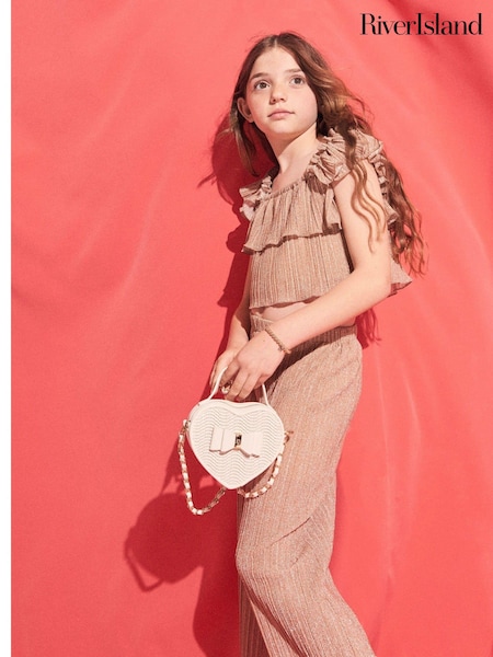 River Island Brown Girls Shimmer 100% Cotton Plisse Set (E66603) | AED151