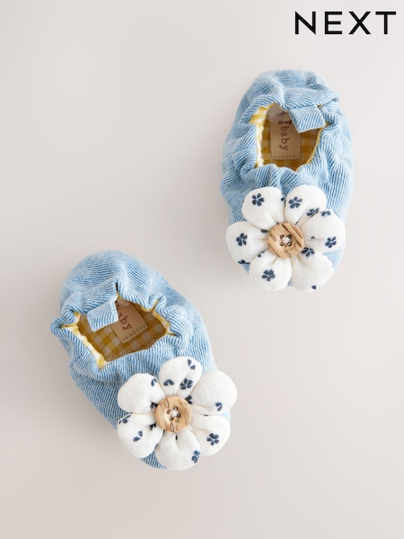 Blue Denim Flower Baby Slip On Shoes (0-24mths) (E66628) | €14