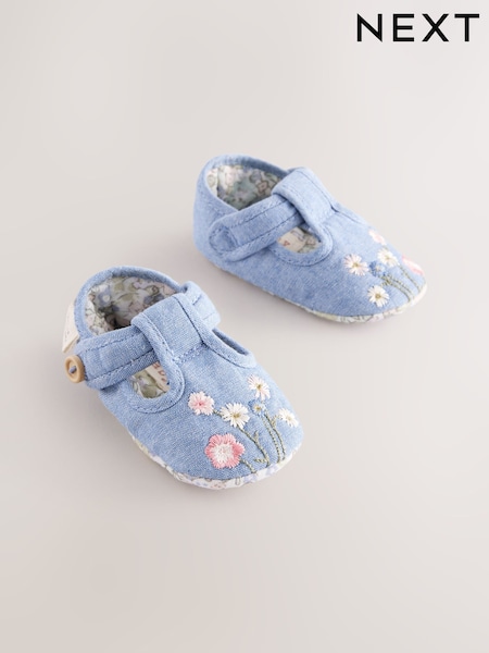 Denim - Baby Embroidery T Bar Textile Shoes (0-24mths) (E66635) | kr184