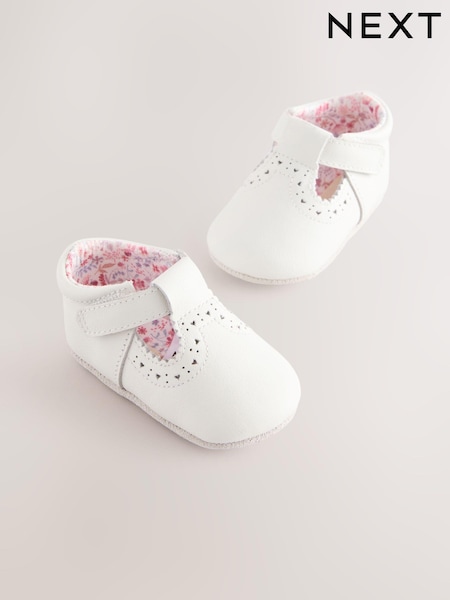 White Leather Baby T-Bar Shoes (0-24mths) (E66636) | 59 QAR