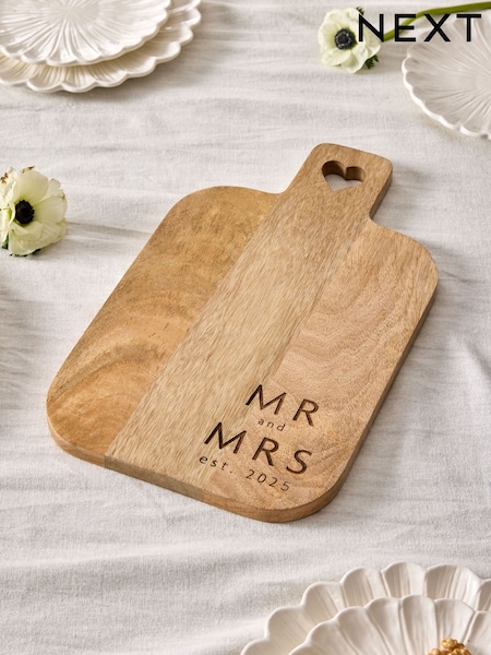 Natural Mr and Mrs Est 2025 Wedding Chopping Board (E66684) | €31