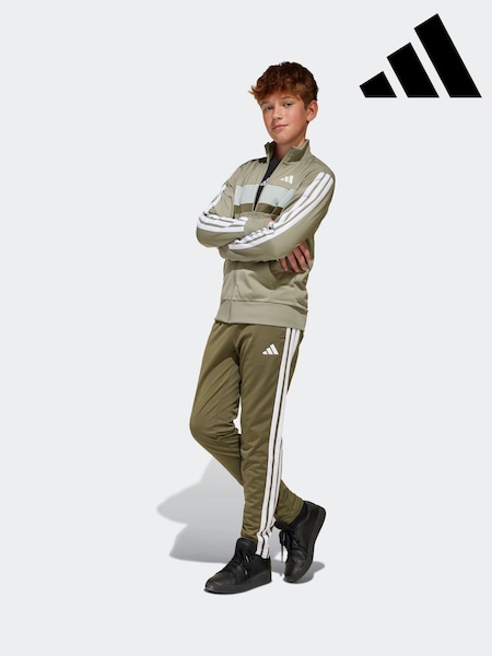 adidas Green Seasonal Essentials Tiberio 3-Stripes Tricot Kids Tracksuit (E66820) | SGD 74