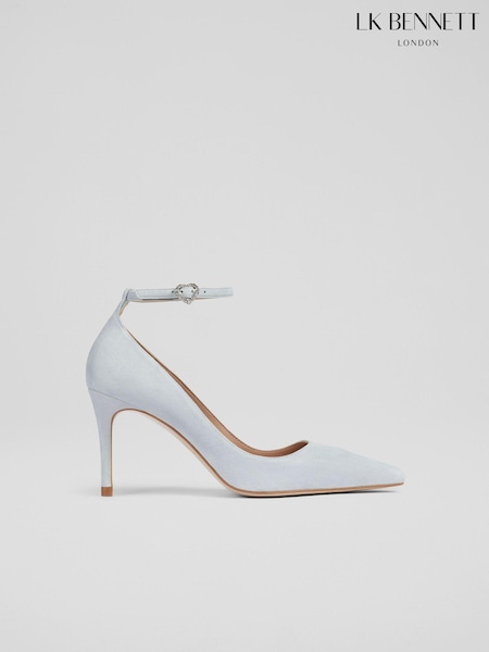 LK Bennett Aqua Blue Catelyn Suede Ankle Strap Closed Court Shoes (E66849) | €229