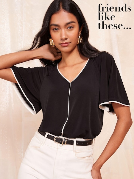 Friends Like These Tipped Flutter Sleeve T-Shirt (E66854) | ‏118 د.إ.‏