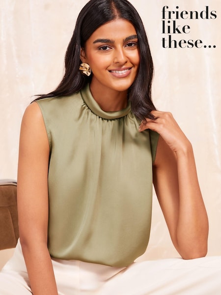 Friends Like These Green High Neck Satin Sleeveless Top (E66863) | 79 QAR