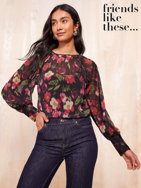 Friends Like These Long Sleeve Cuff Detail Chiffon Blouse (E66864) | 172 LEI