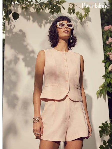 River Island Pink Linen Blend Pleated Shorts (E66886) | €27