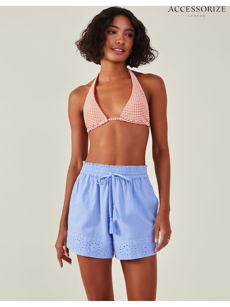 Accessorize Blue Broderie Cotton/Linen Mix Beach Shorts (E66931) | 135 QAR