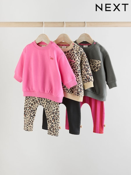 Vaaleanpunainen/Grey/Leopard Printti; kuvio - Sweat Top And Leggings 3 Pack Set (E66979) | €35 - €37