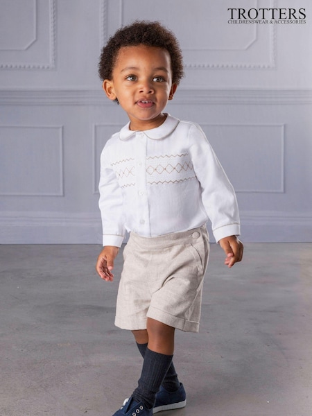 Trotters London Little Natural Flannel Rupert Smocked Set (E66986) | €59 - €63