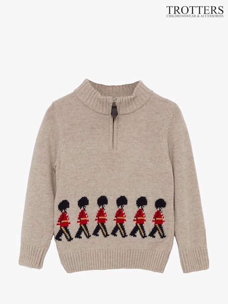 Trotters London Natural Oatmeal Marching Guardsman Half Zip Jumper (E66992) | ₪302 - ₪322