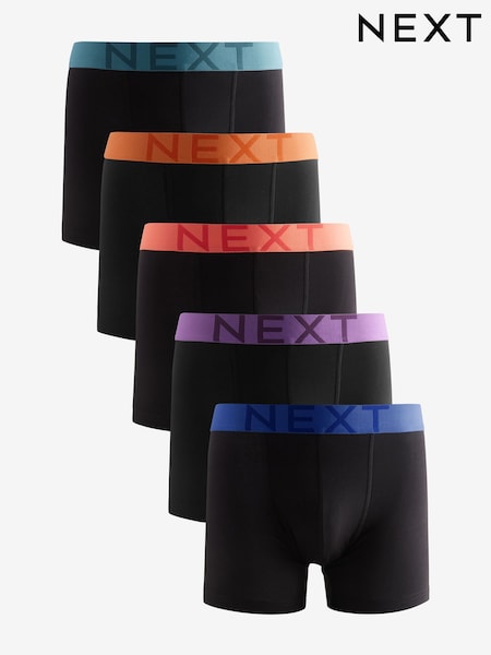 Black Bright Colour Waistband Trunks Boxers 5 Pack (E67026) | LEI 182