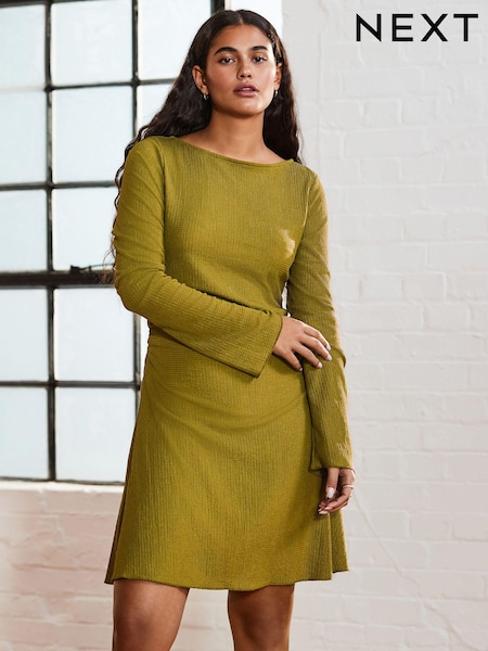 Olive Green Long Sleeves Ruched Mini Dress (E67033) | €21