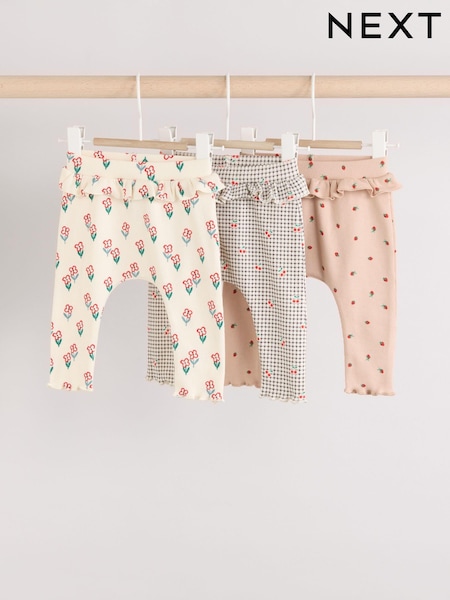 Estampado de flores en crema/tostado/gris - Baby Frill Leggings 3 Pack (E67039) | 18 € - 21 €