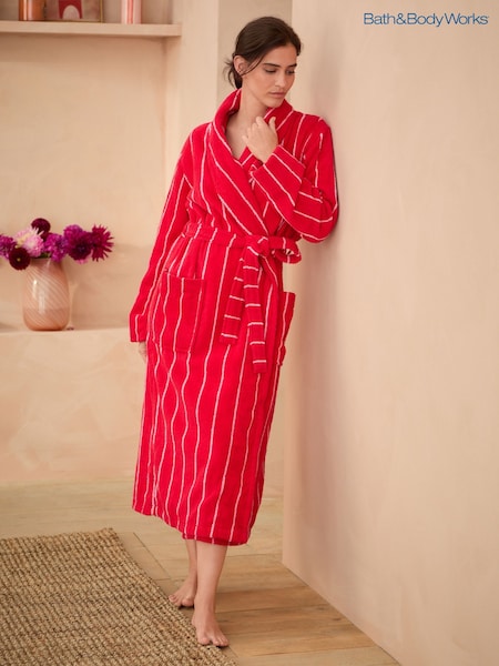 Bath & Body Works Pink/Red 100% Cotton Stripe Towelling Robe (E67072) | ₪292