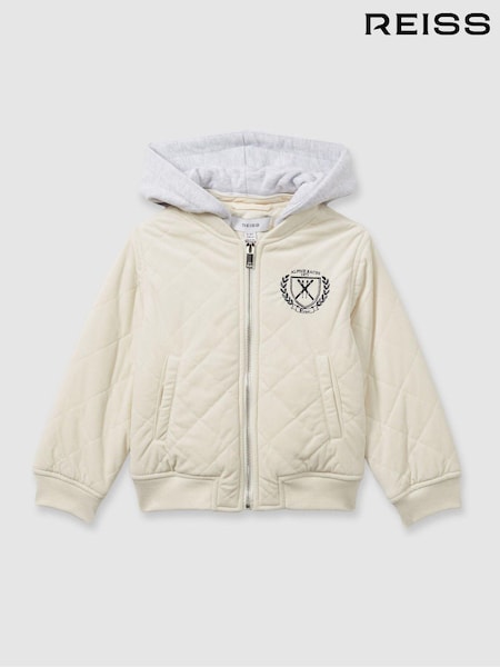 Reiss Off White/Grey Ture 13-14 yrs Embroidered Quilted Needlecord Jacket (E67148) | €119