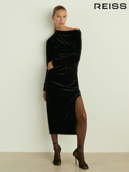 Reiss Black Brooke Off-the-Shoulder Velvet Dress (E67156) | 1,088 QAR