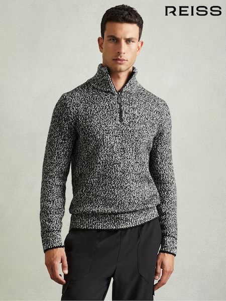 Reiss Black/White Jamieson Marled Cotton and Wool Funnel-Neck Jumper (E67158) | €200