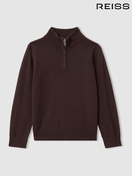 Reiss Dark Bordeaux Blackhall 13-14 yrs Merino Wool Half-Zip Funnel Neck Jumper (E67162) | €64