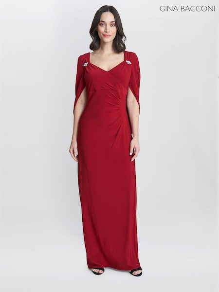 Gina Bacconi Red Jenna Draped Back Shoulder Maxi Dress (E67167) | €347