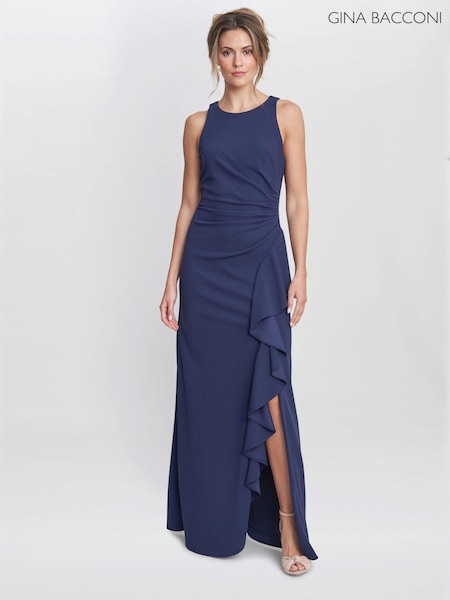 Gina Bacconi Blue Chelsea Sleeveless Maxi Dress With Ruffle Front (E67172) | €342