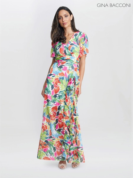Gina Bacconi Multi Poppy Printed Maxi Tiered Dress (E67179) | €159