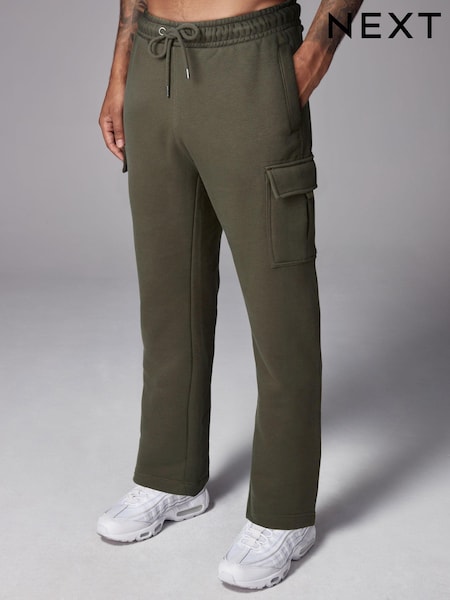 Khaki Green Open Cotton Rich Jersey Cargo Joggers (E67189) | AED122