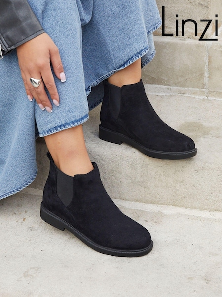 Piele neagră întoarsă - Linzi Fauna Extra lat Chelsea Cizme With Mulați/Elastici Side Panel (E67253) | 268 LEI