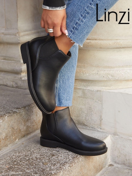 Negru - Linzi Fauna Extra lat Chelsea Cizme With Mulați/Elastici Side Panel (E67257) | 268 LEI