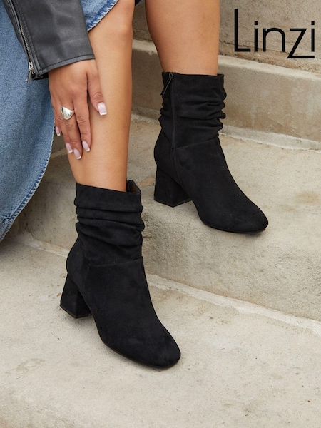 Linzi Black Zayda Wide Fit Ruched Heeled Ankle Boots (E67265) | €76