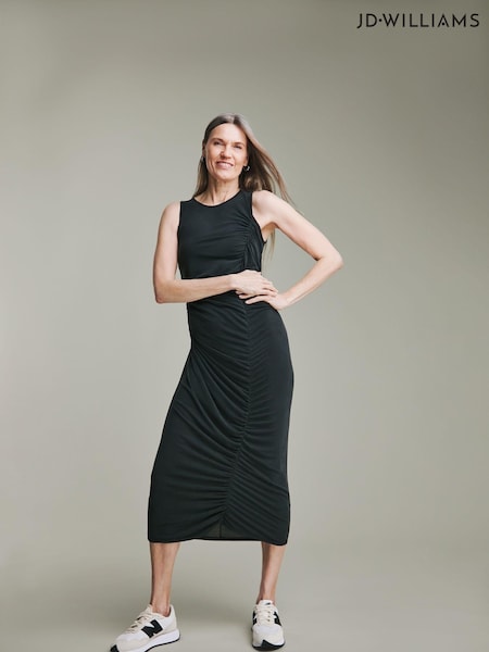 JD Williams Grey Jersey Modal Sleevles Ruched Seam Midi Dress (E67306) | €19