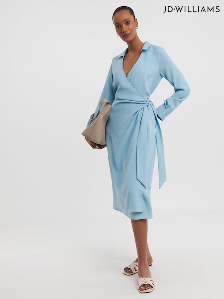 JD Williams Blue Textured Fabric Wrap Shirt Dress (E67307) | 163 LEI