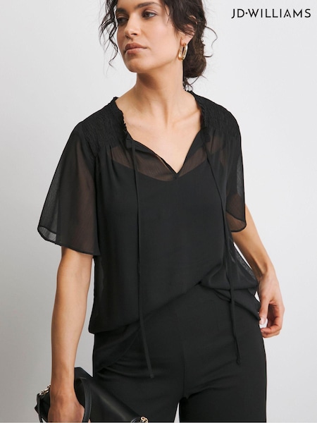 JD Williams Chiffon Short Sleeve Black Blouse (E67315) | €18